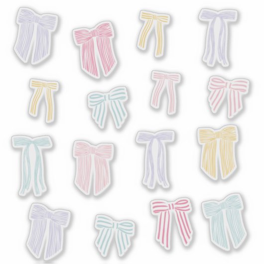 Gestreepte Coquette Bows mint roze geel lila Sticker (Voorkant)