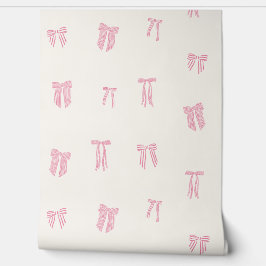 Gestreepte Coquette Bows roze op crème Behang