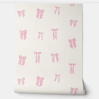Gestreepte Coquette Bows roze op crème Behang