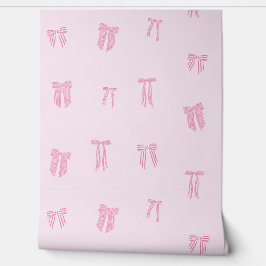 Gestreepte Coquette Bows roze op lichtroze Behang