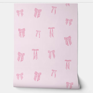 Gestreepte Coquette Bows roze op lichtroze Behang