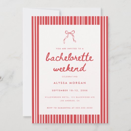 Gestreepte Coquette Strik Jubileum Weekend Details Kaart (Voorkant)