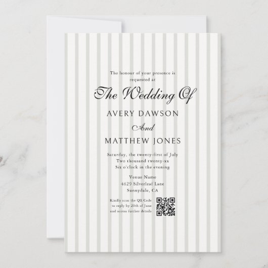 Gestreepte Country Club Stijl Sage Wedding Kaart (Voorkant)