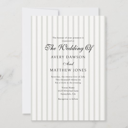 Gestreepte Country Club Stijl Sage Wedding Kaart (Voorkant)