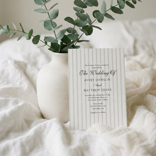 Gestreepte Country Club Stijl Sage Wedding Kaart