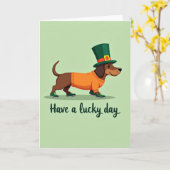 Gestreepte dachshond gelukskaart kaart (Gele Bloem)