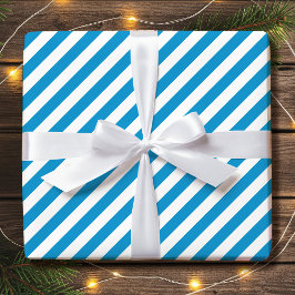 Gestreepte diagonale vakantie eenvoudig blauw wit cadeaupapier