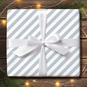 Gestreepte diagonale vakantie eenvoudig grijs wit cadeaupapier