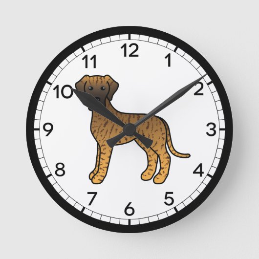 Gestreepte Dog Cartoon Ontwerp Ronde Klok (Voorkant)