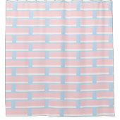 Gestreepte douchegordijn roze & wit blauw (Voorkant)