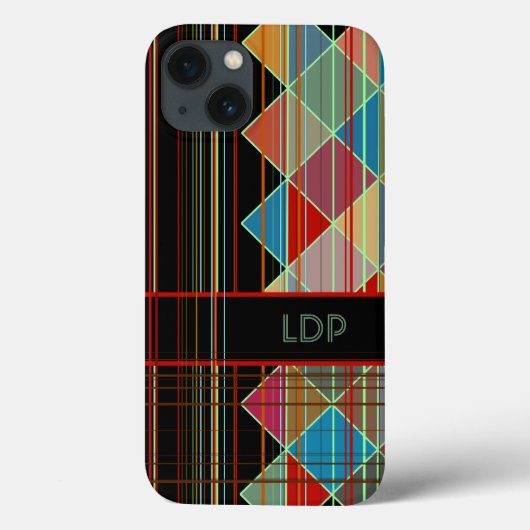 Gestreepte driehoekige vormen met initialen op zwa Case-Mate iPhone case (Achterkant)