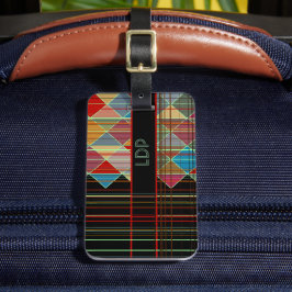 Gestreepte driehoeksvormen met Initialen op zwart Bagagelabel