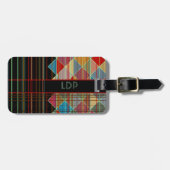 Gestreepte driehoeksvormen met Initialen op zwart Bagagelabel (Voorkant horizontaal)