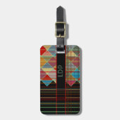 Gestreepte driehoeksvormen met Initialen op zwart Bagagelabel (Voorkant verticaal)