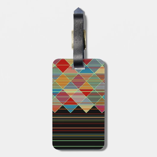 Gestreepte driehoeksvormen met Initialen op zwart Bagagelabel (Achterkant verticaal)