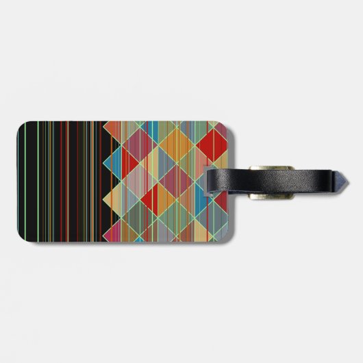 Gestreepte driehoeksvormen met Initialen op zwart Bagagelabel (Achterkant horizontaal)