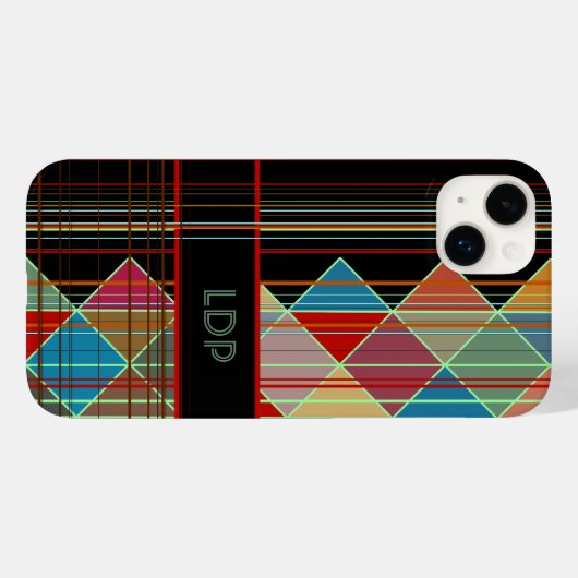 Gestreepte driehoeksvormen met Initialen op zwart Case-Mate iPhone Case (Achterkant (horizontaal))