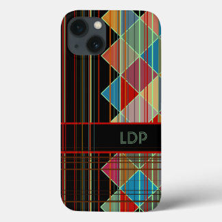 Gestreepte driehoeksvormen met Initialen op zwart Case-Mate iPhone Case