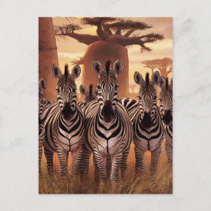 Gestreepte eenheid: Zebra's die samen staan Briefkaart