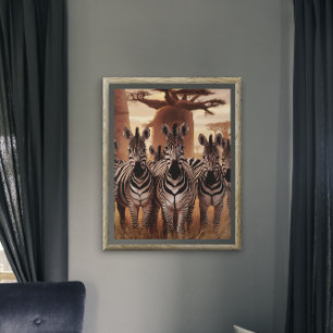 Gestreepte eenheid: Zebra's die samen staan Poster