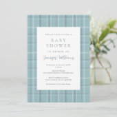 Gestreepte eenvoudige turquoise jongens babyshower kaart (Staand voorkant)