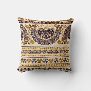 Gestreepte Egyptische Bloemen Wallpaper Kussen