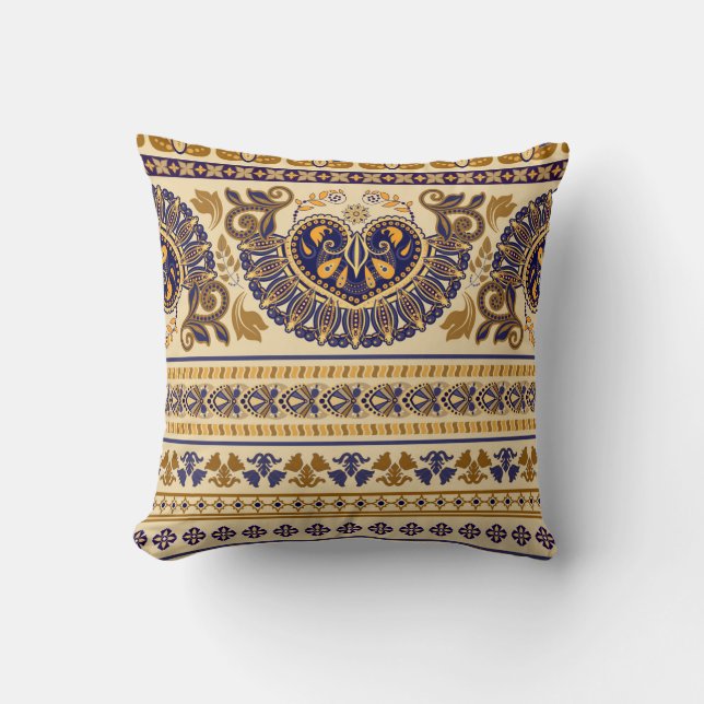 Gestreepte Egyptische Bloemen Wallpaper Kussen (Voorkant)