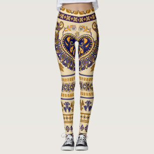 Gestreepte Egyptische Bloemen Wallpaper Leggings
