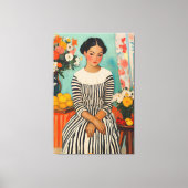Gestreepte elegantie met bloemen canvas afdruk (Voorkant)
