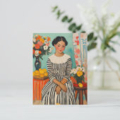 Gestreepte elegantie met bloemen feestdagenkaart (Staand voorkant)