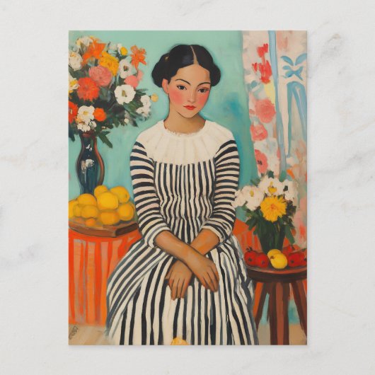 Gestreepte elegantie met bloemen feestdagenkaart (Voorkant)