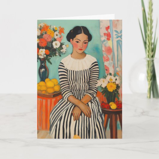 Gestreepte elegantie met bloemen kaart (Voorkant)