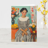 Gestreepte elegantie met bloemen kaart (Gele Bloem)