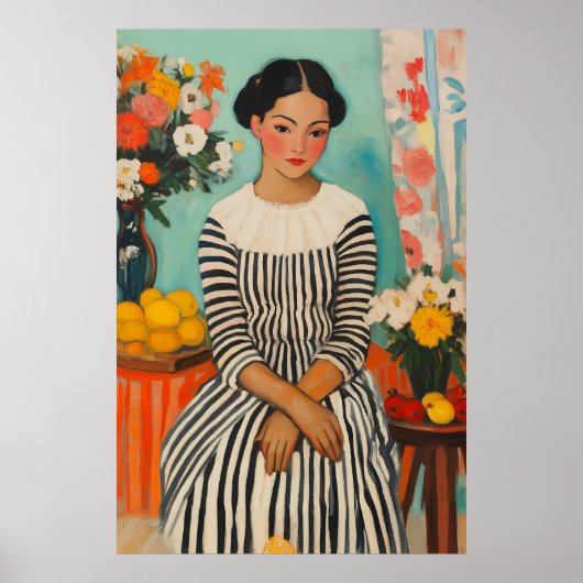 Gestreepte elegantie met bloemen poster (Voorkant)
