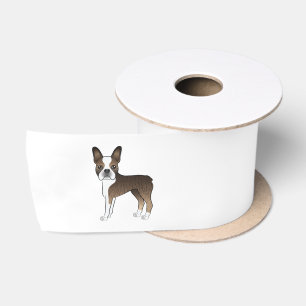 Gestreepte en witte Boston Terrier-hond Illustrati Satijnen Lint