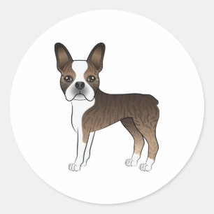 Gestreepte en witte Boston Terrier Leuke Cartoon H Ronde Sticker