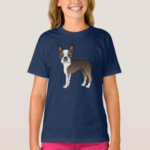 Gestreepte en witte Boston Terrier Leuke Cartoon H T-shirt