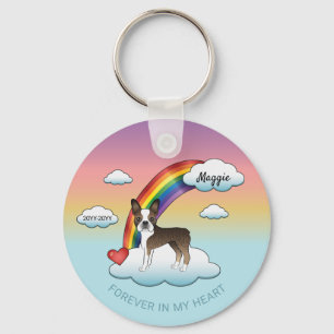 Gestreepte En Witte Boston Terrier Regenboog Herde Sleutelhanger