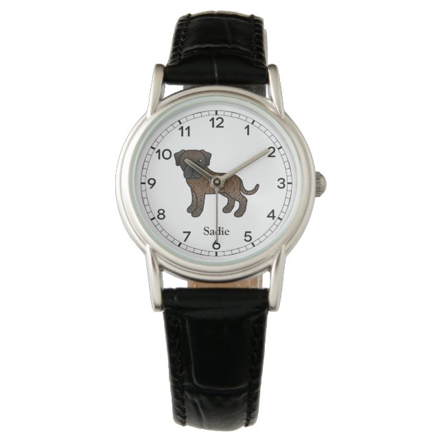 Gestreepte Engelse Mastiff Cute Cartoon Hond & Naa Horloge (Voorkant)