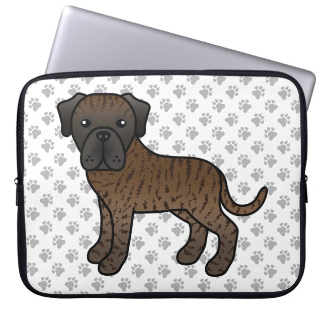 Gestreepte Engelse Mastiff Cute Cartoon Hond & Poo Laptop Sleeve (Voorkant)