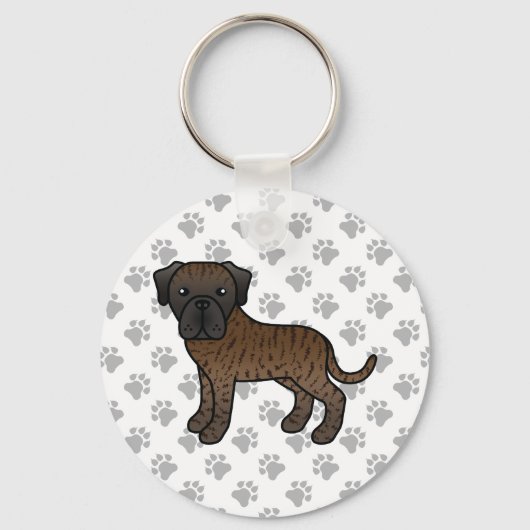 Gestreepte Engelse Mastiff Schattige Cartoon Hond Sleutelhanger (Voorkant)