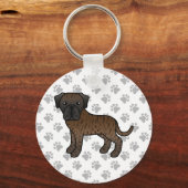 Gestreepte Engelse Mastiff Schattige Cartoon Hond Sleutelhanger (Voorkant)
