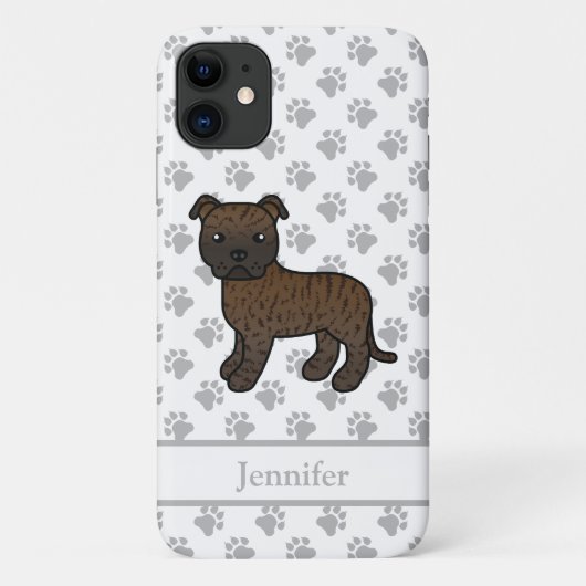Gestreepte Engelse Staffie Cute Cartoon Hond & Naa Case-Mate iPhone Case (Achterkant)