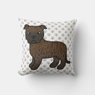 Gestreepte Engelse Staffie Schattige Cartoon Hond  Kussen