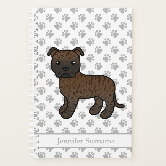 Gestreepte Engelse Staffie Schattige Cartoon Hond Planner (Voorkant)