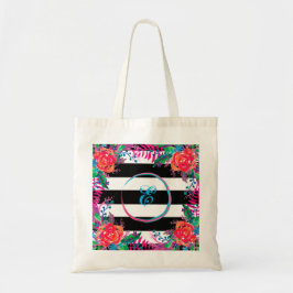gestreepte florale aan de grens aanpassen tote bag