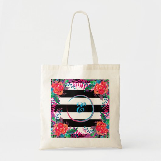 gestreepte florale aan de grens aanpassen tote bag (Voorkant)