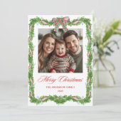 Gestreepte foto met groen en striklijst feestdagenkaart (Staand voorkant)