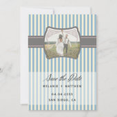 Gestreepte  Foto Sla de datum bruiloft op Kaart (Voorkant)