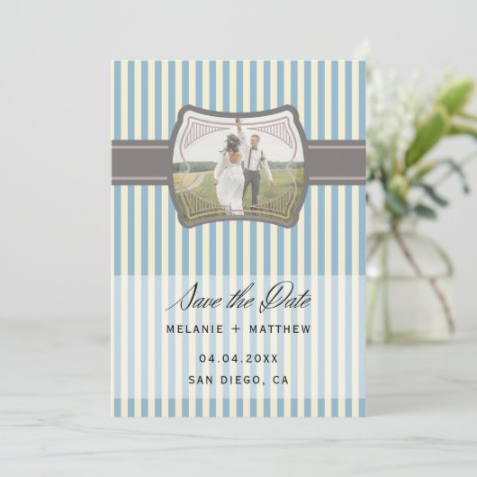 Gestreepte  Foto Sla de datum bruiloft op Kaart (Staand voorkant)